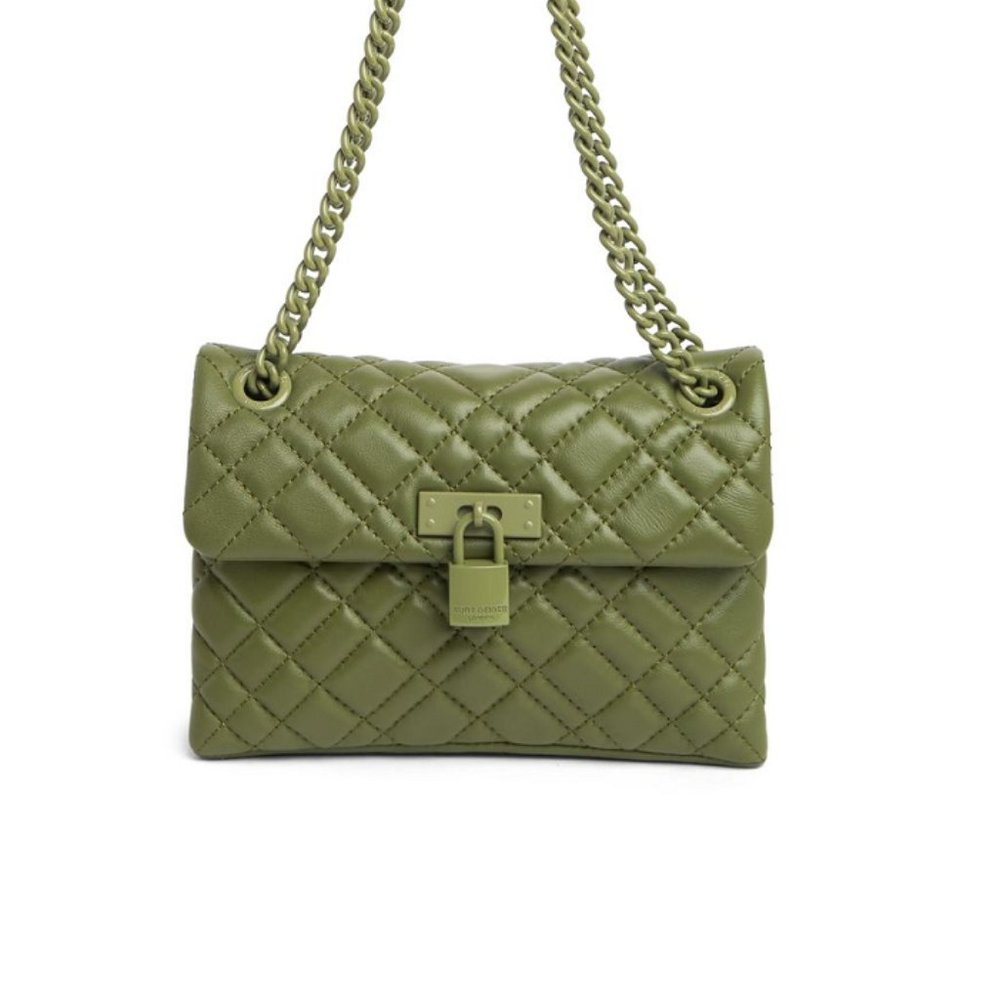Kurt Geiger Olive Green Quilted Crossbody Bag